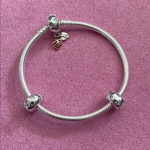 Pandora Moments Leaves Snake Bracelet and 2 clips